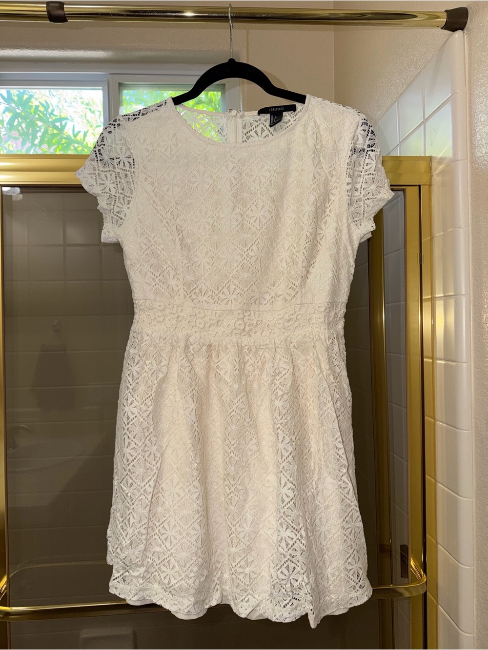 Forever 21 White Lace Short Sleeve Fit & Flare Dress -